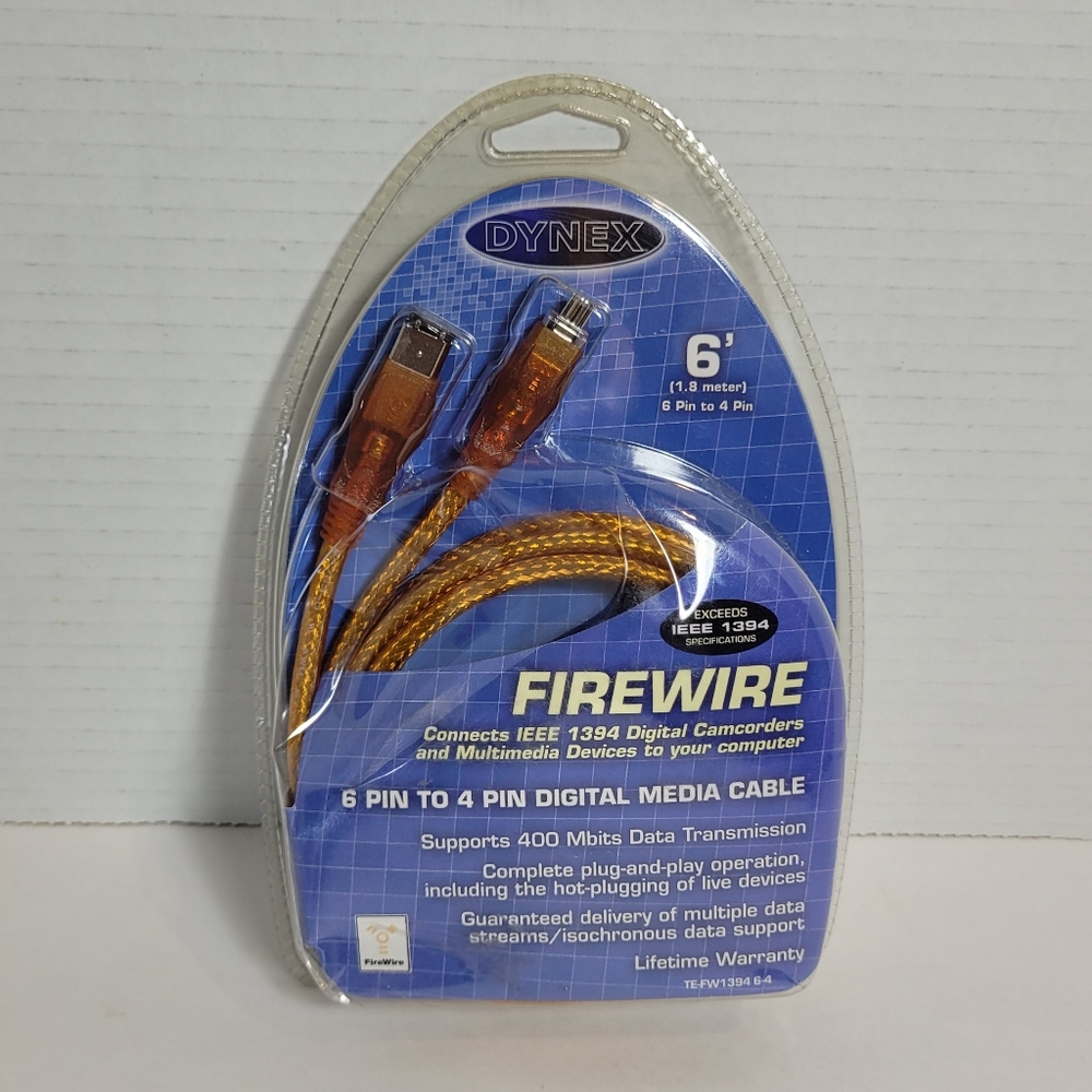 Dynex Firewire Cable 6 Pin to 4 Pin Digital Media Cable 6 Feet NEW in PACKAGE